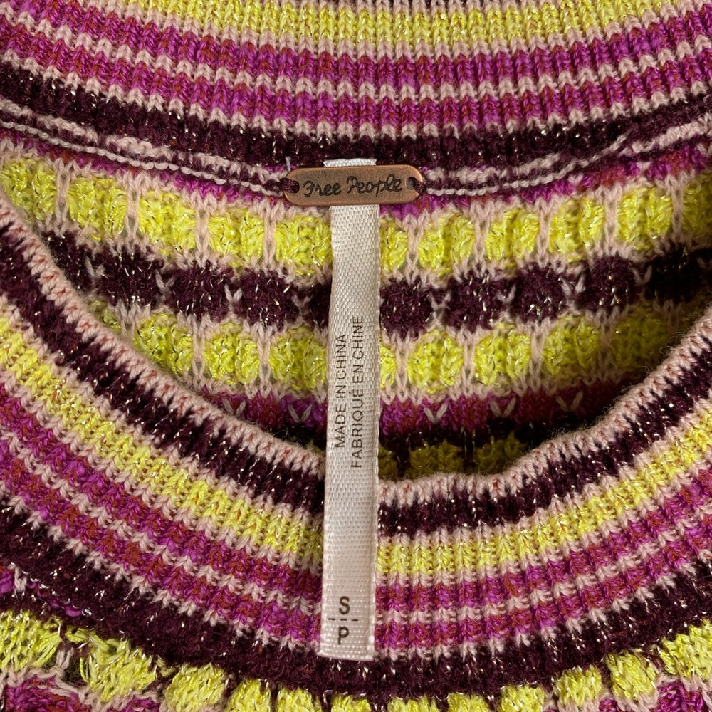 Free People Into You Mini Knit Dress S Retro Striped Dopamine Boho Colorful - Picture 5 of 8